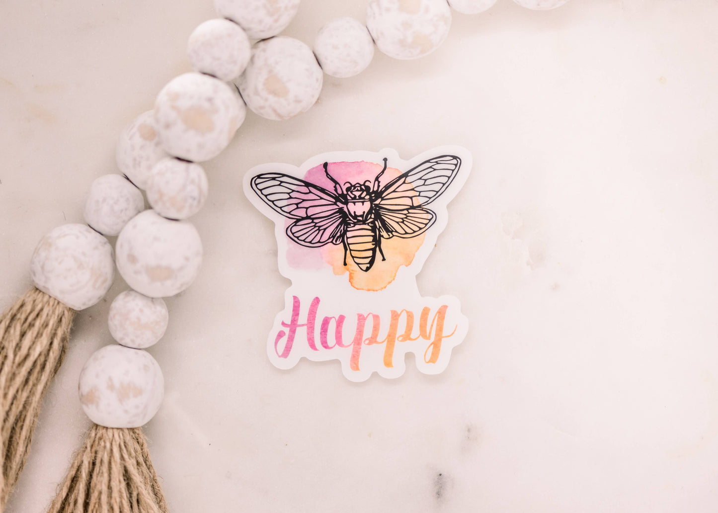 Bee Happy Clear, Vinyl Sticker, 3x3 in