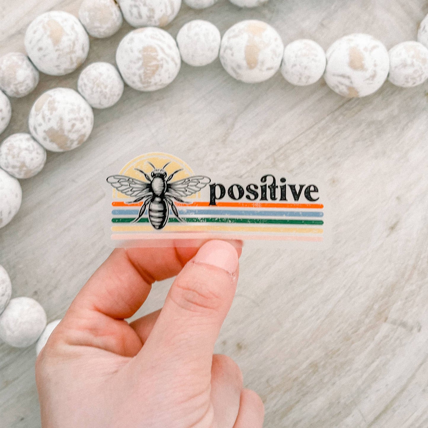 Bee Positive Retro Clear Vinyl, Sticker, 3x3 in