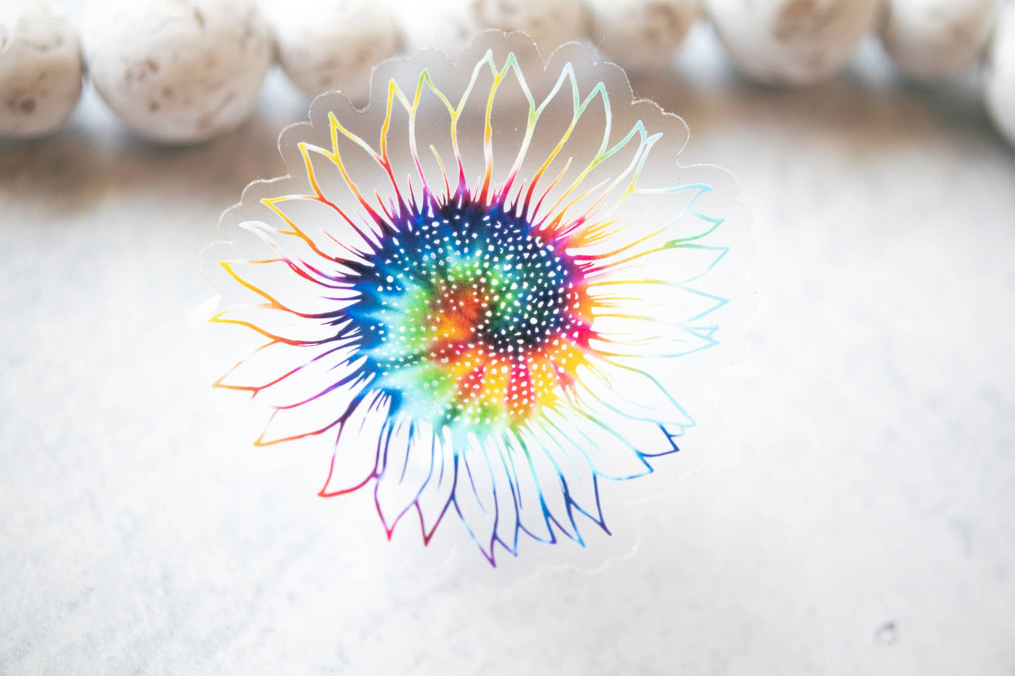 Sunflower Outline, Rainbow, Clear Vinyl Sticker, 3x3 in.