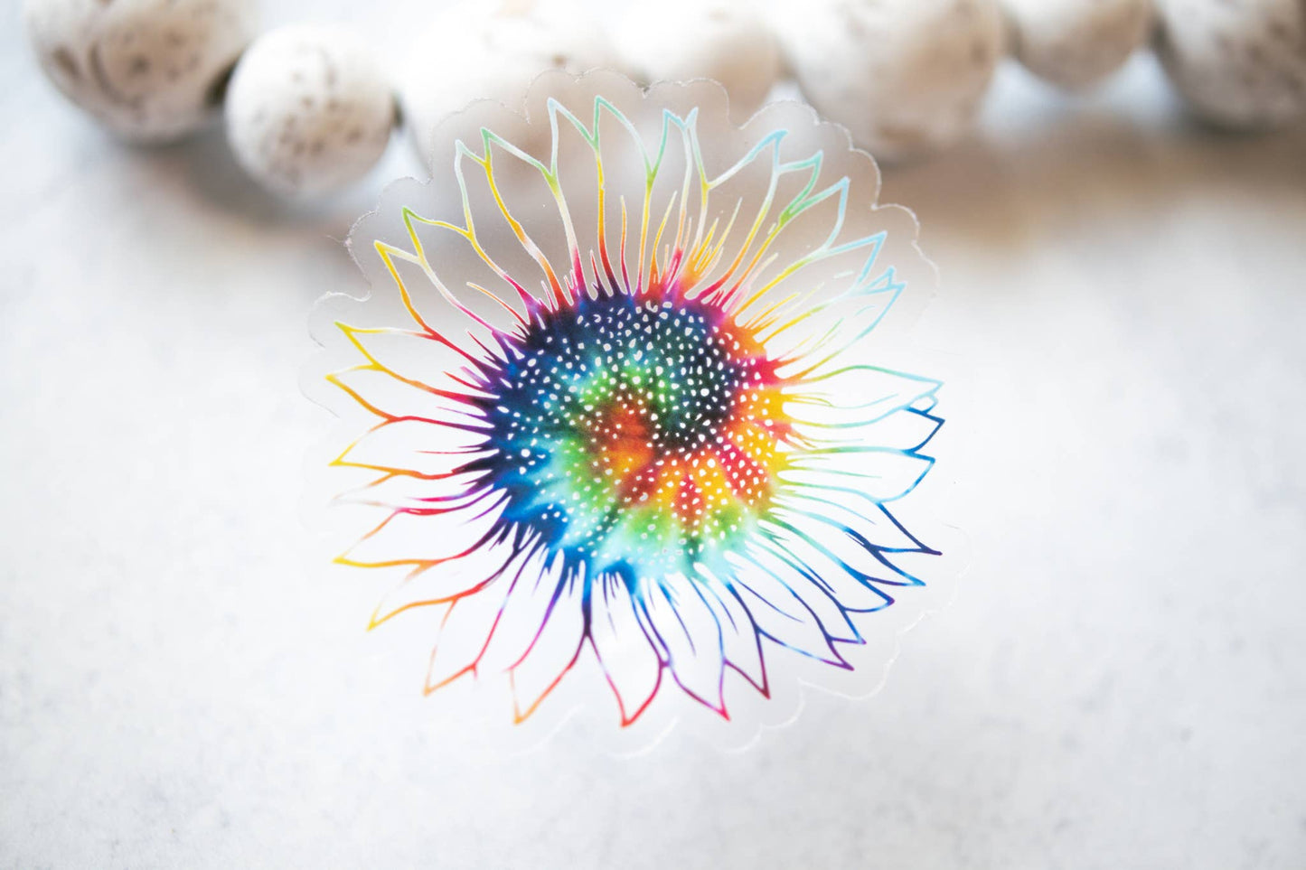 Sunflower Outline, Rainbow, Clear Vinyl Sticker, 3x3 in.