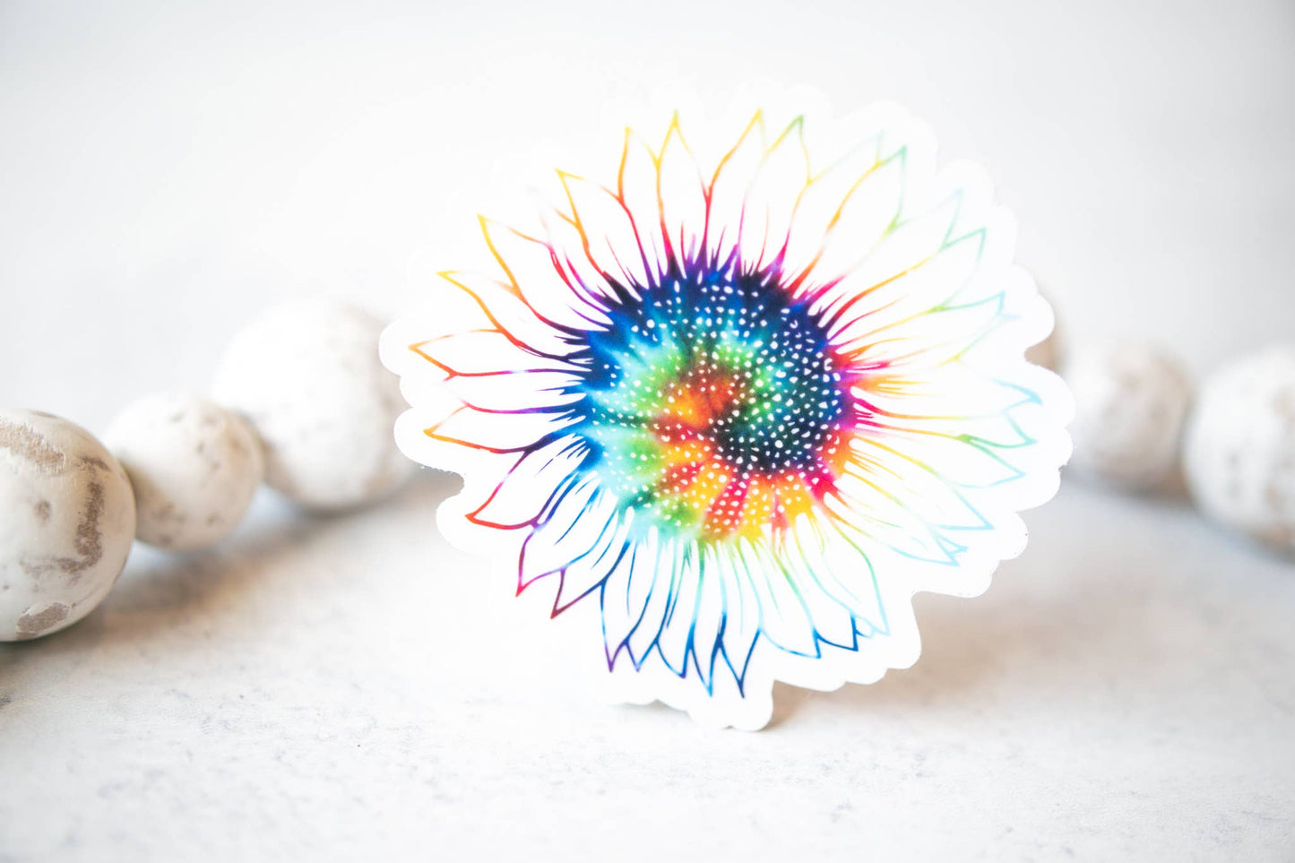 Sunflower Outline, Rainbow, Clear Vinyl Sticker, 3x3 in.
