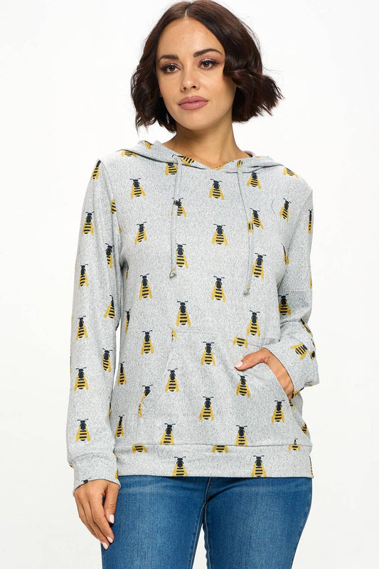 Bee Print Pocket Hoodie