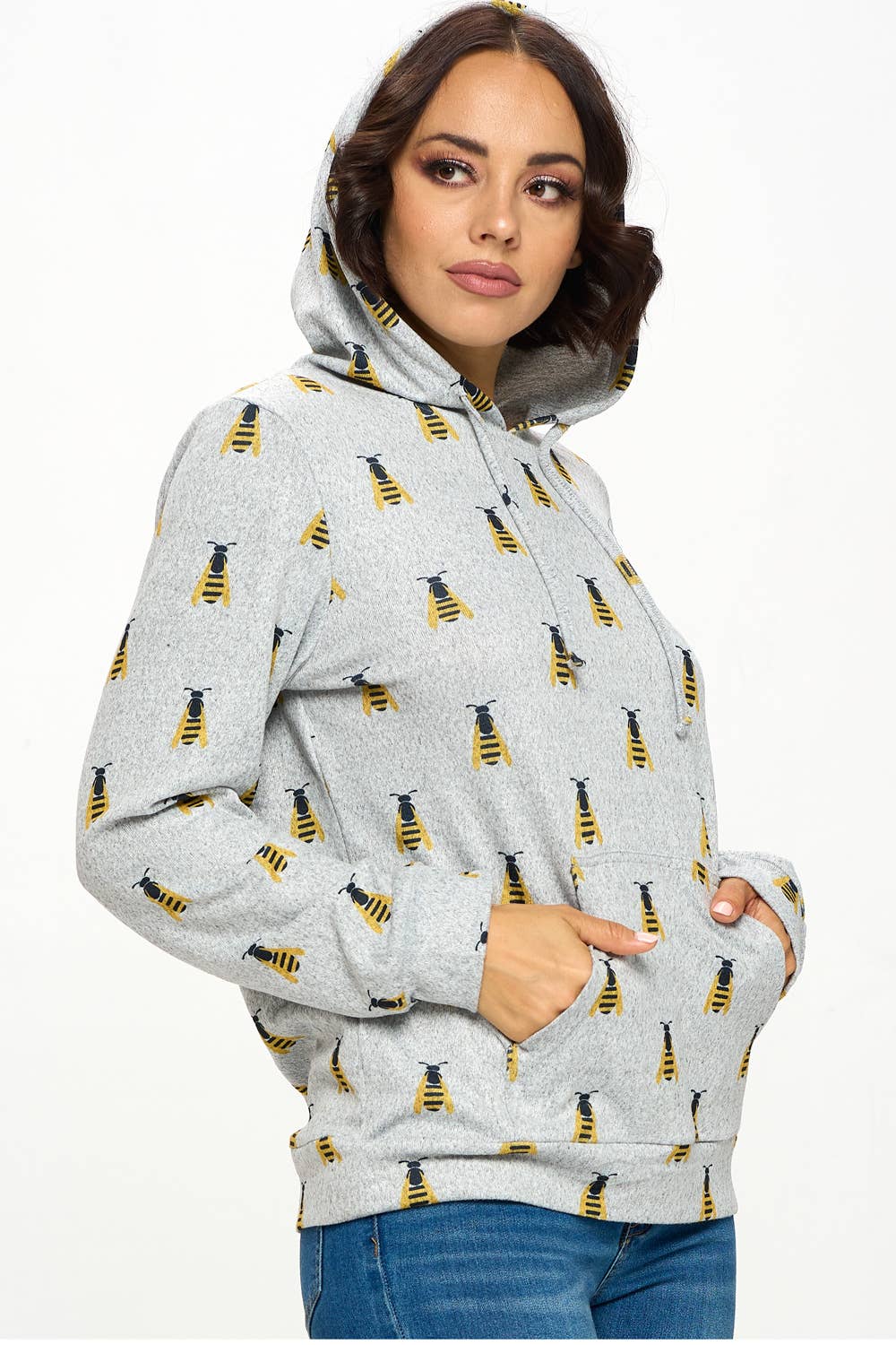 Bee Print Pocket Hoodie