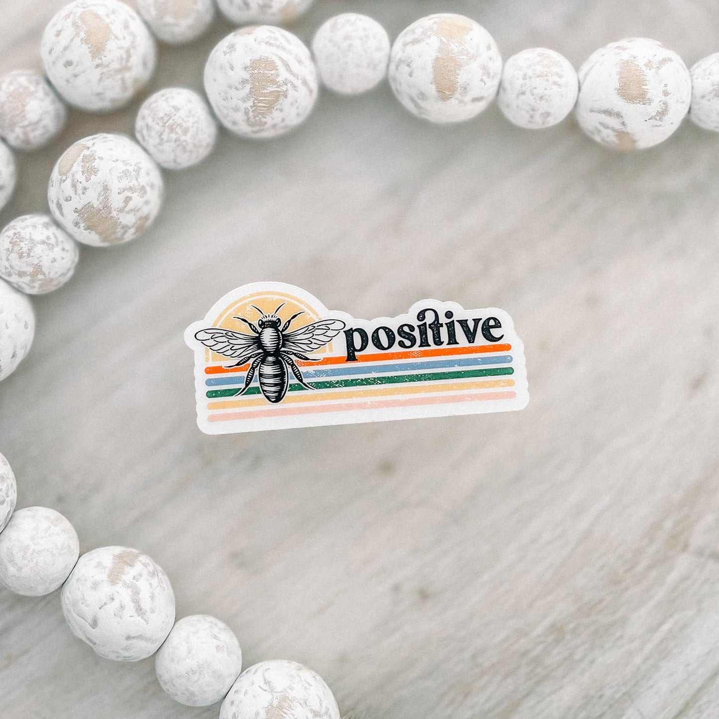 Bee Positive Retro Clear Vinyl, Sticker, 3x3 in