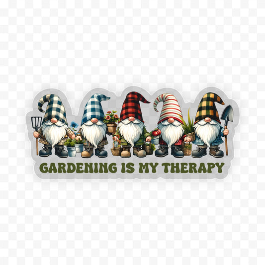Gardening Is My Therapy Gnomes Vinyl, Sticker, 3x3 in.